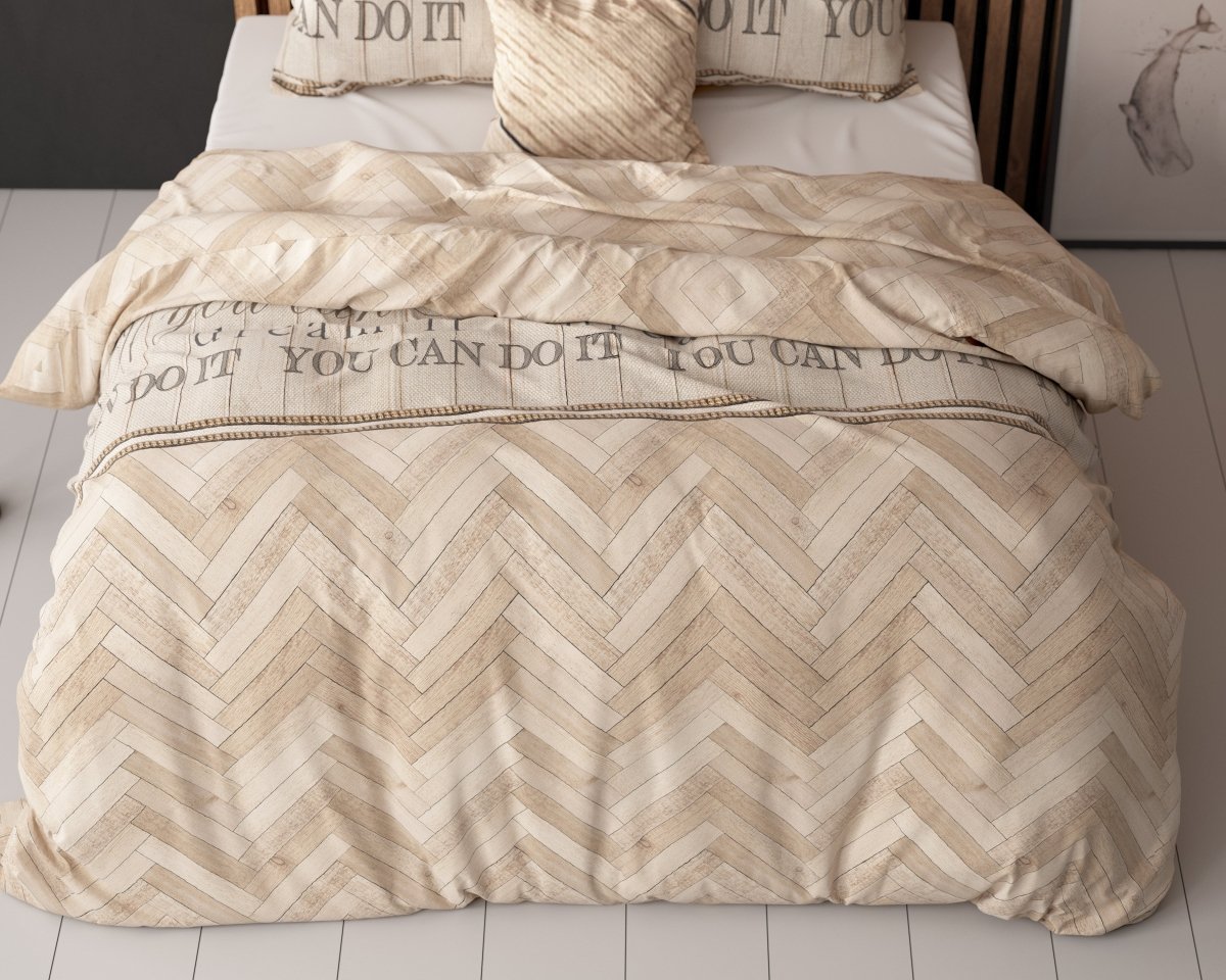 Polycotton Duvet Cover Set Herringbone | Sand | Single - 140cm (W) x 220cm (L) - The Bedding & Blankets Store