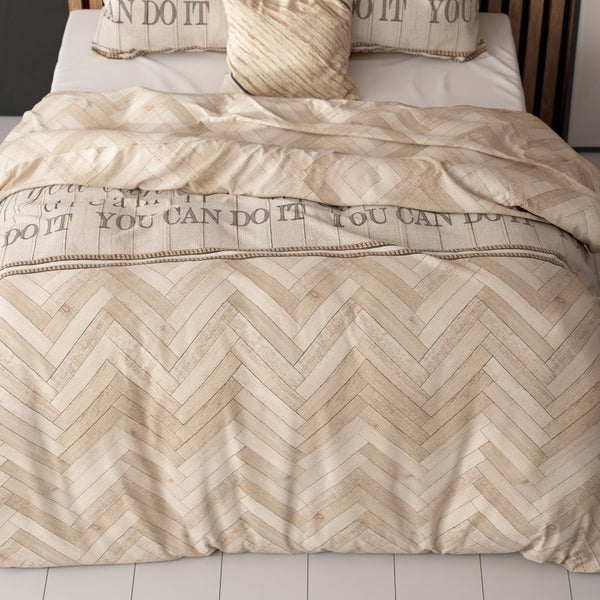 Polycotton Duvet Cover Set Herringbone | Sand | Single - 140cm (W) x 220cm (L) - The Bedding & Blankets Store