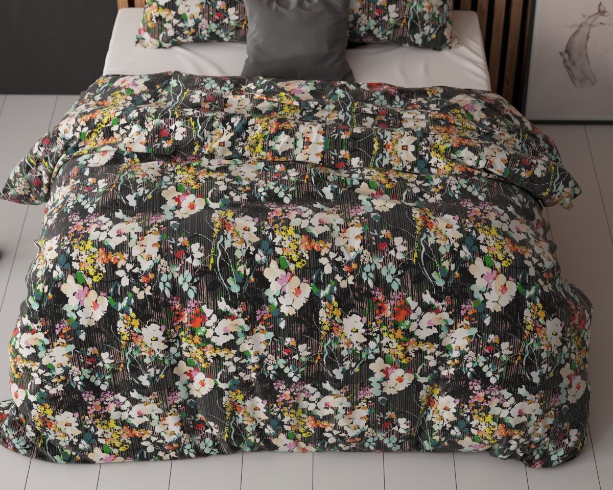 Polycotton Duvet Cover Set Jolisa 2 | Black | Single - 140cm (W) x 220cm (L) - The Bedding & Blankets Store