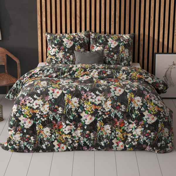 Polycotton Duvet Cover Set Jolisa 2 | Black | Single - 140cm (W) x 220cm (L) - The Bedding & Blankets Store