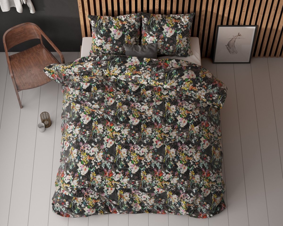 Polycotton Duvet Cover Set Jolisa 2 | Black | Single - 140cm (W) x 220cm (L) - The Bedding & Blankets Store