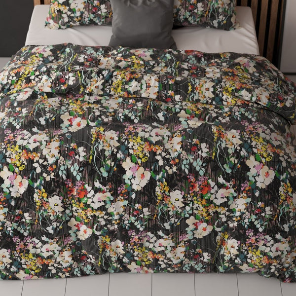 Polycotton Duvet Cover Set Jolisa 2 | Black | Single - 140cm (W) x 220cm (L) - The Bedding & Blankets Store
