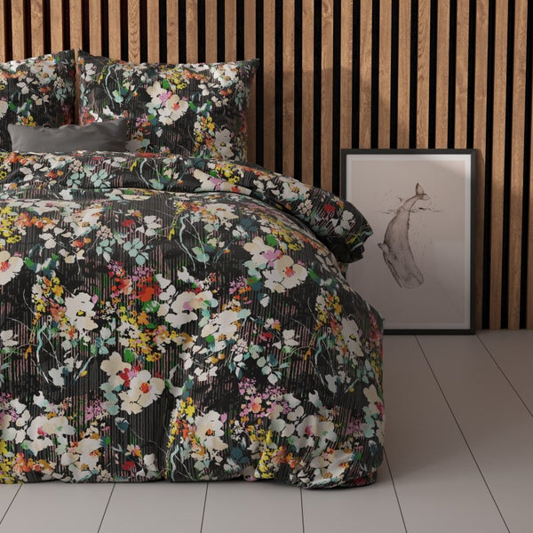 Polycotton Duvet Cover Set Jolisa 2 | Black | Single - 140cm (W) x 220cm (L) - The Bedding & Blankets Store