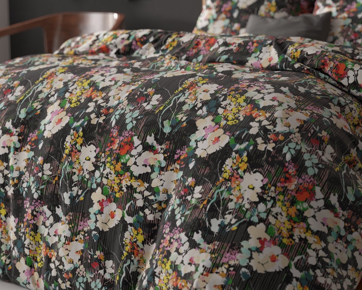 Polycotton Duvet Cover Set Jolisa 2 | Black | Single - 140cm (W) x 220cm (L) - The Bedding & Blankets Store