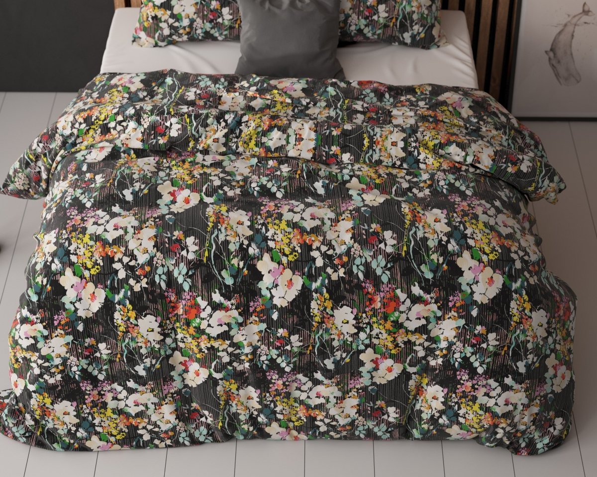 Polycotton Duvet Cover Set Jolisa 2 | Black | Single - 140cm (W) x 220cm (L) - The Bedding & Blankets Store