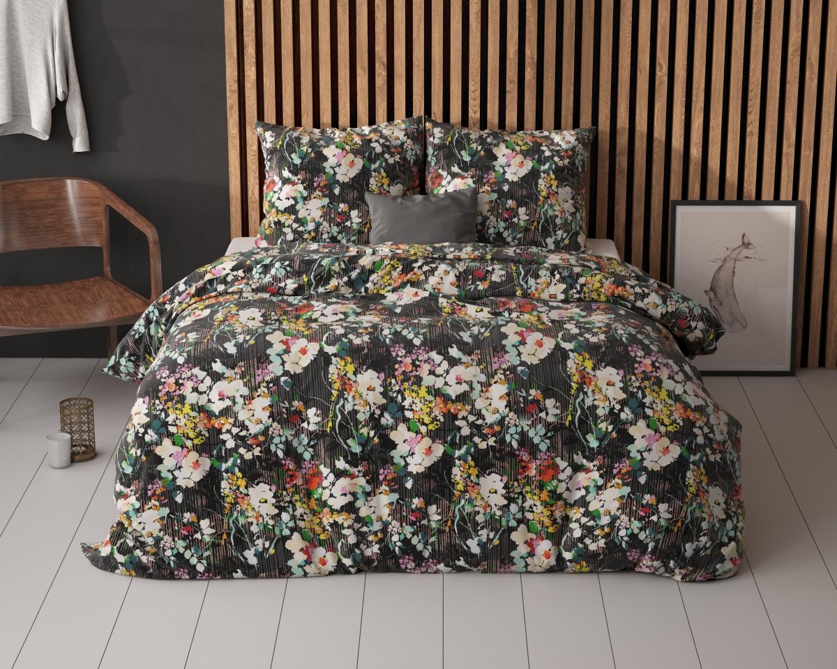 Polycotton Duvet Cover Set Jolisa 2 | Black | Single - 140cm (W) x 220cm (L) - The Bedding & Blankets Store