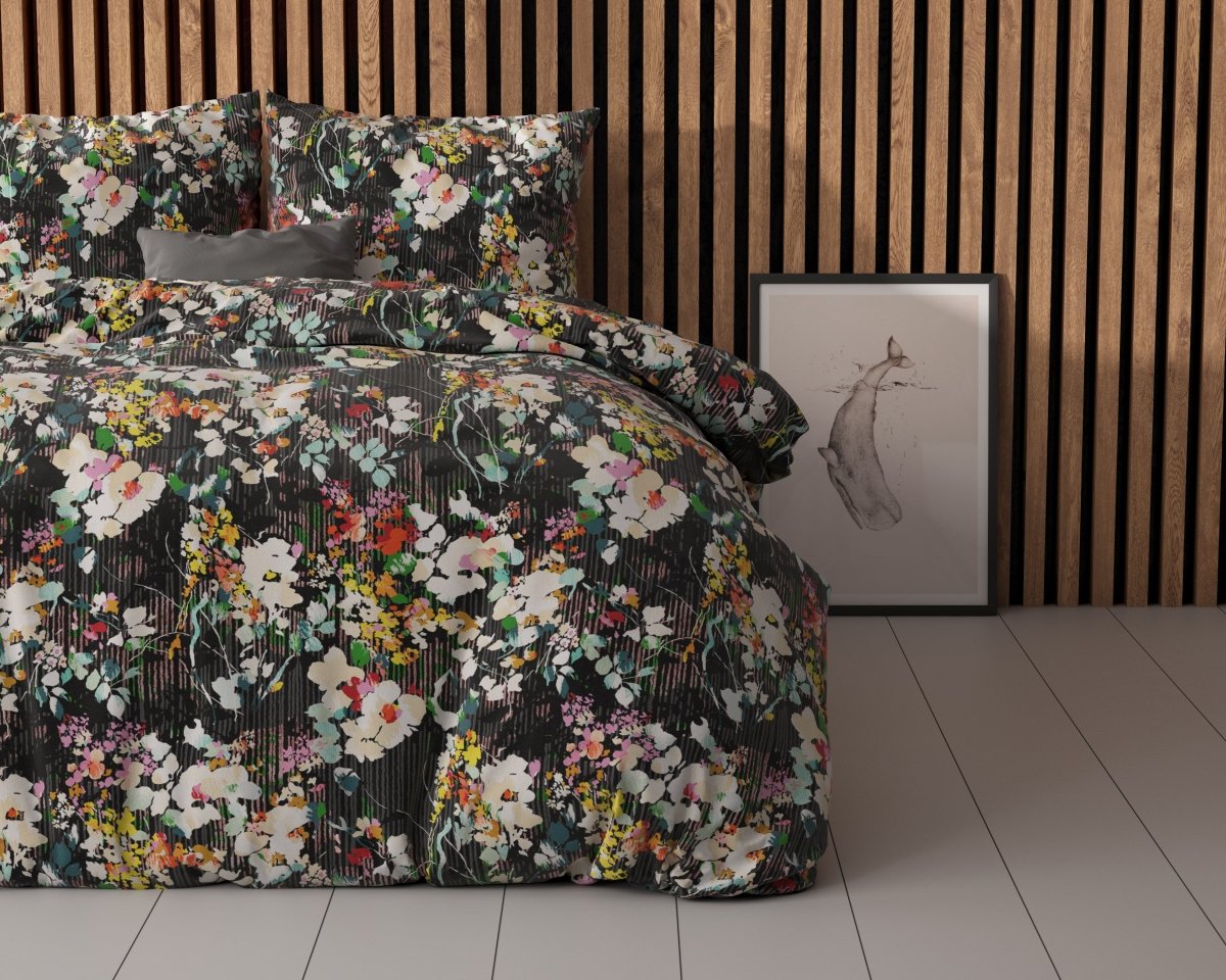 Polycotton Duvet Cover Set Jolisa 2 | Black | Single - 140cm (W) x 220cm (L) - The Bedding & Blankets Store