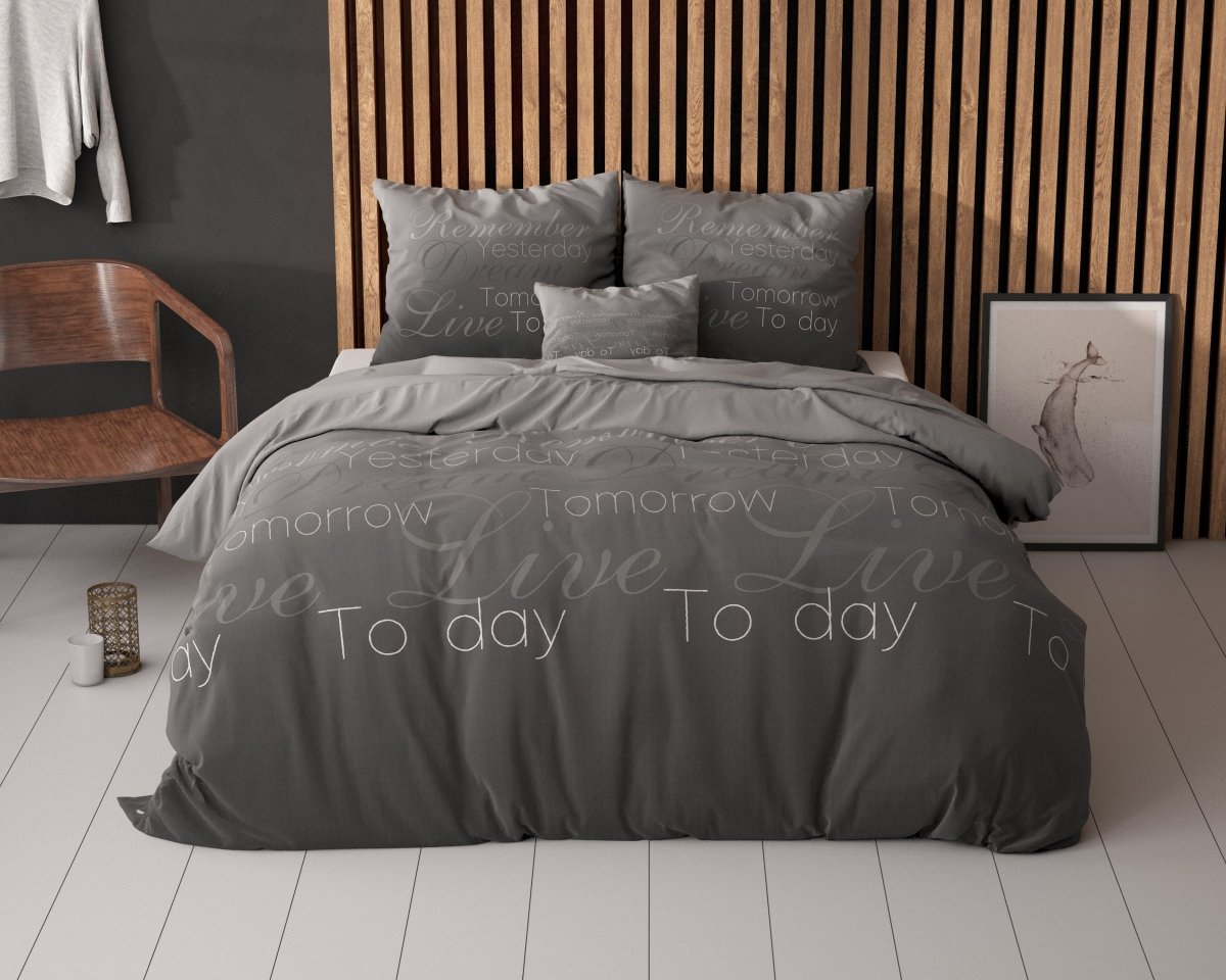 Polycotton Duvet Cover Set Live Today | Anthracite | Single - 140cm (W) x 220cm (L) - The Bedding & Blankets Store