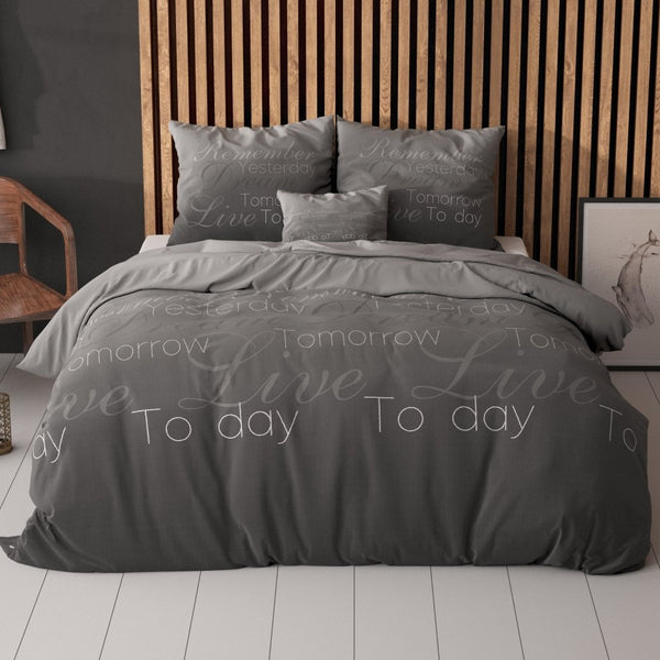 Polycotton Duvet Cover Set Live Today | Anthracite | Single - 140cm (W) x 220cm (L) - The Bedding & Blankets Store