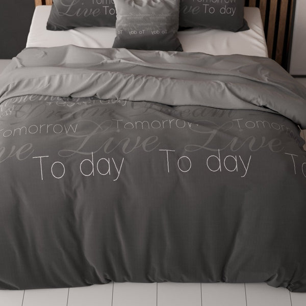 Polycotton Duvet Cover Set Live Today | Anthracite | Single - 140cm (W) x 220cm (L) - The Bedding & Blankets Store