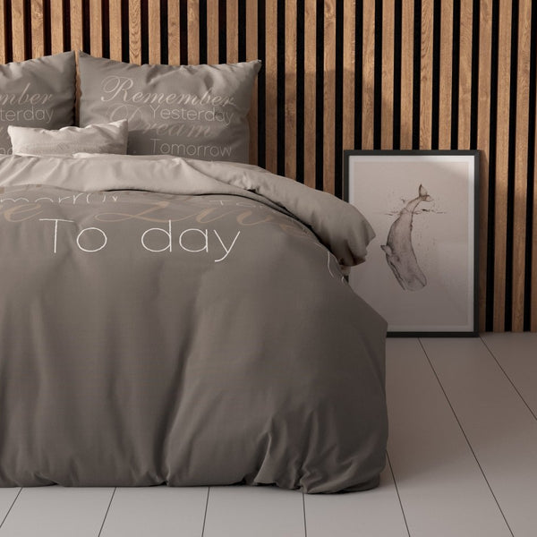 Polycotton Duvet Cover Set Live Today | Taupe | Single - 140cm (W) x 220cm (L) - The Bedding & Blankets Store