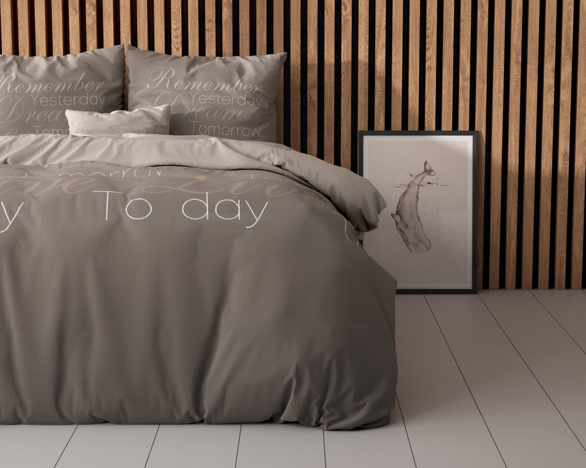 Polycotton Duvet Cover Set Live Today | Taupe | Single - 140cm (W) x 220cm (L) - The Bedding & Blankets Store
