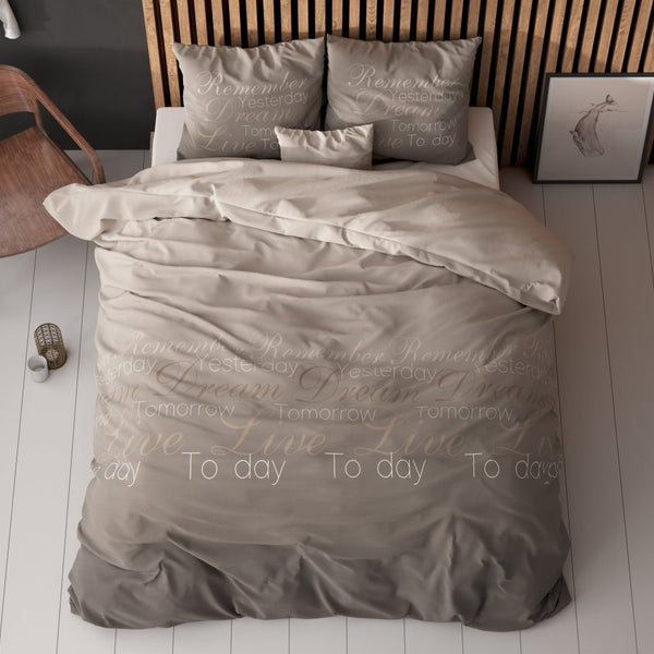 Polycotton Duvet Cover Set Live Today | Taupe | Single - 140cm (W) x 220cm (L) - The Bedding & Blankets Store