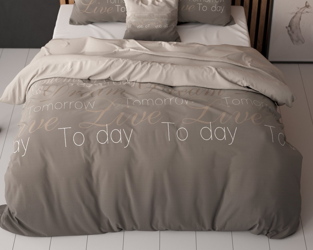 Polycotton Duvet Cover Set Live Today | Taupe | Single - 140cm (W) x 220cm (L) - The Bedding & Blankets Store