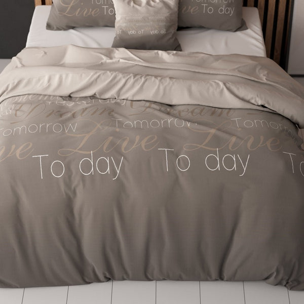 Polycotton Duvet Cover Set Live Today | Taupe | Single - 140cm (W) x 220cm (L) - The Bedding & Blankets Store