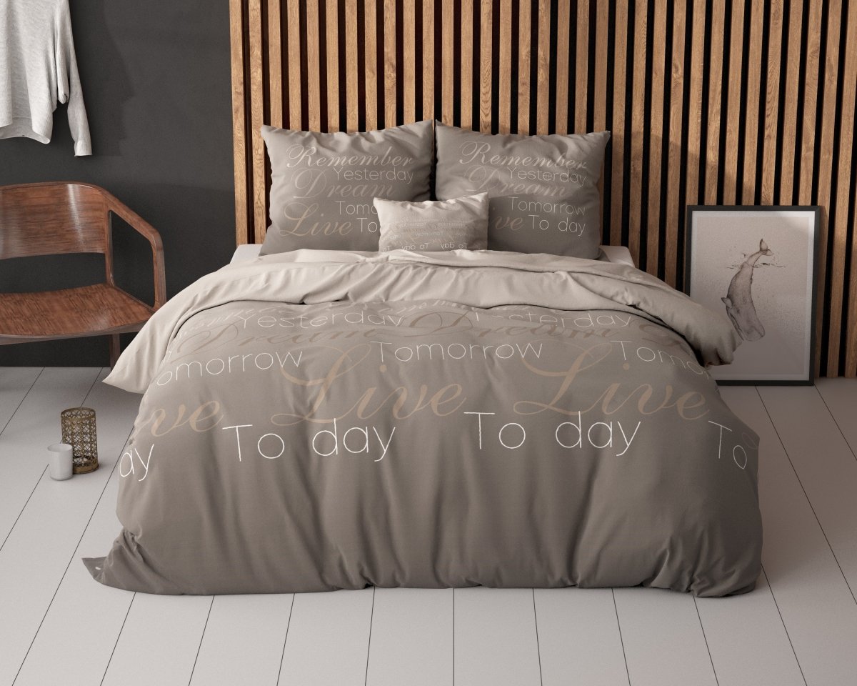 Polycotton Duvet Cover Set Live Today | Taupe | Single - 140cm (W) x 220cm (L) - The Bedding & Blankets Store