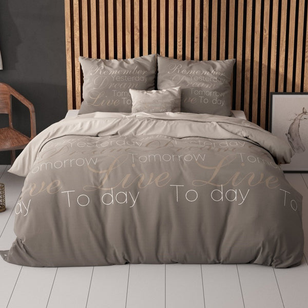 Polycotton Duvet Cover Set Live Today | Taupe | Single - 140cm (W) x 220cm (L) - The Bedding & Blankets Store