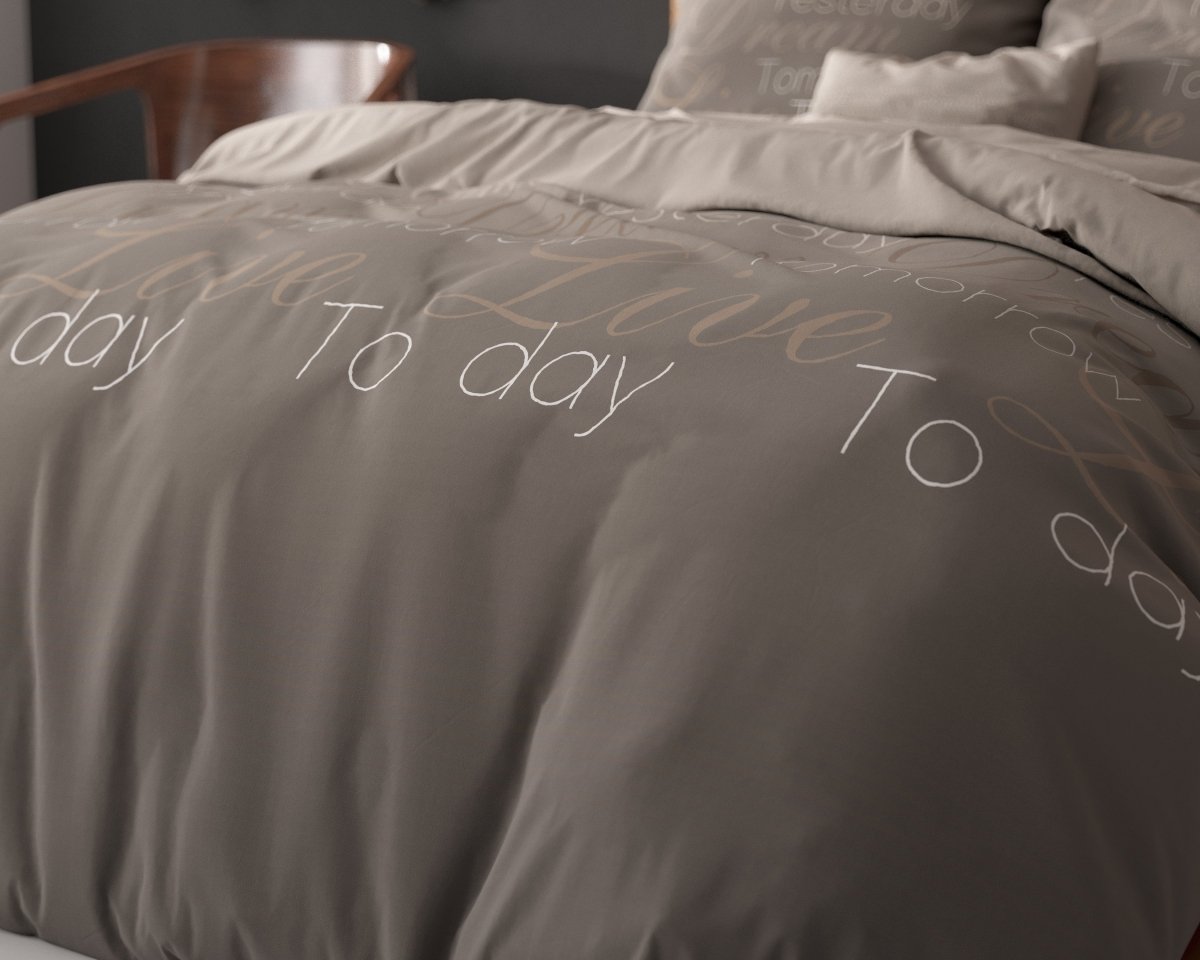 Polycotton Duvet Cover Set Live Today | Taupe | Single - 140cm (W) x 220cm (L) - The Bedding & Blankets Store