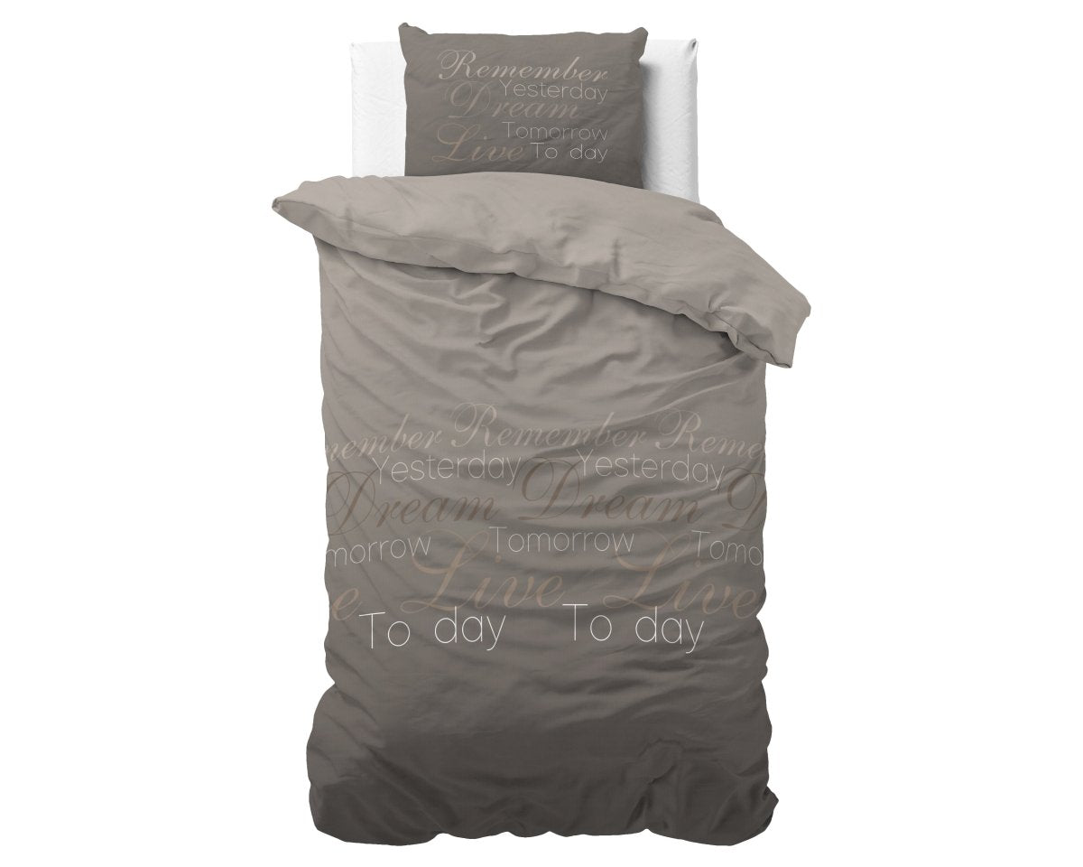 Polycotton Duvet Cover Set Live Today | Taupe | Single - 140cm (W) x 220cm (L) - The Bedding & Blankets Store