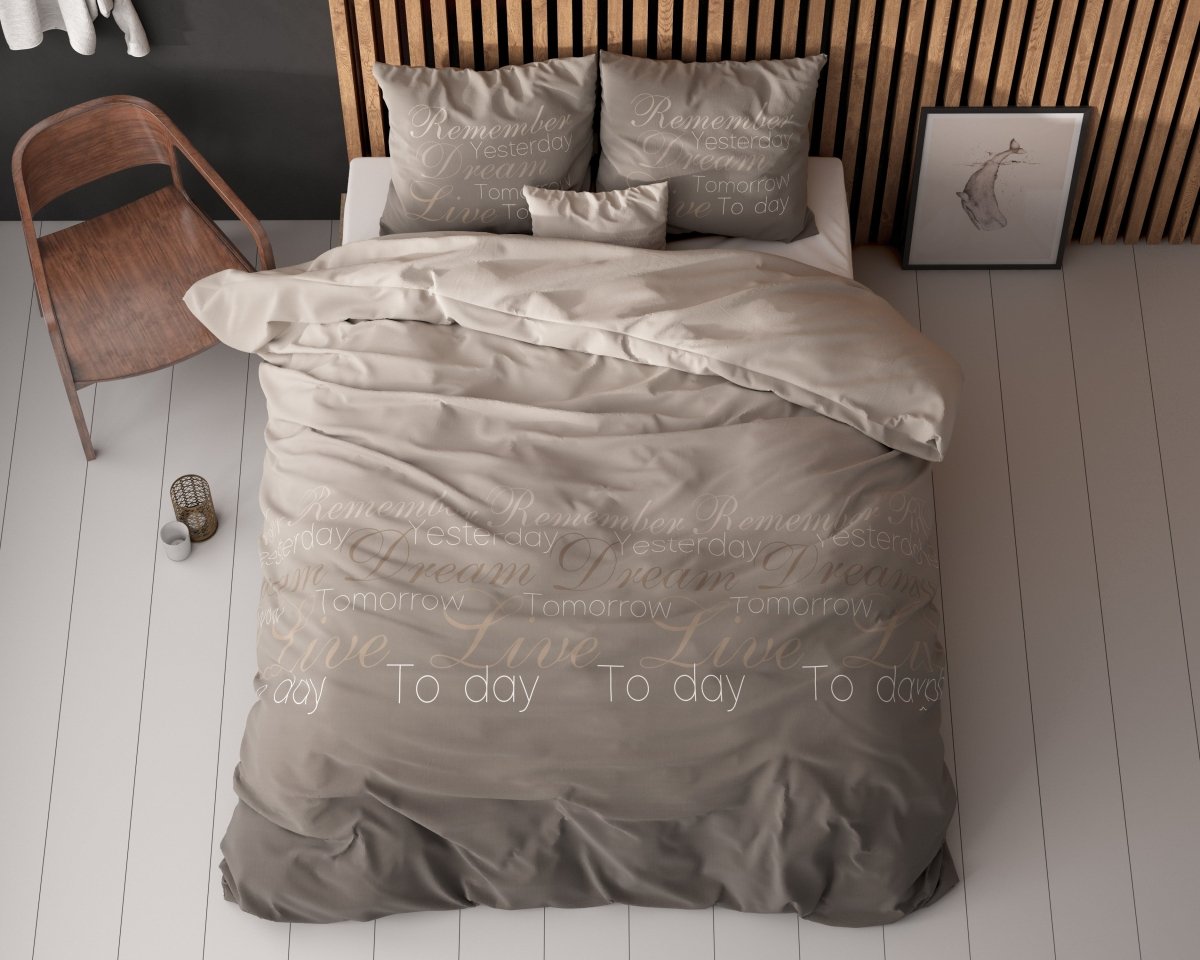 Polycotton Duvet Cover Set Live Today | Taupe | Single - 140cm (W) x 220cm (L) - The Bedding & Blankets Store