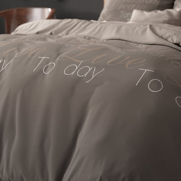 Polycotton Duvet Cover Set Live Today | Taupe | Single - 140cm (W) x 220cm (L) - The Bedding & Blankets Store