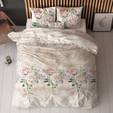 Polycotton Duvet Cover Set Lovely Flower | Beige | Single - 140cm (W) x 220cm (L) - The Bedding & Blankets Store