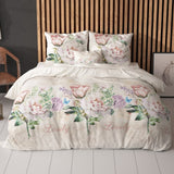 Polycotton Duvet Cover Set Lovely Flower | Beige | Single - 140cm (W) x 220cm (L) - The Bedding & Blankets Store