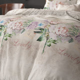 Polycotton Duvet Cover Set Lovely Flower | Beige | Single - 140cm (W) x 220cm (L) - The Bedding & Blankets Store