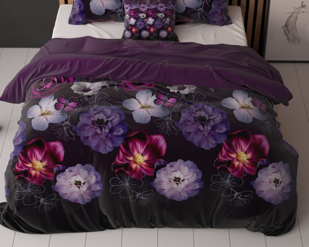 Polycotton Duvet Cover Set Magic Flower | Purple | Single - 140cm (W) x 220cm (L) - The Bedding & Blankets Store