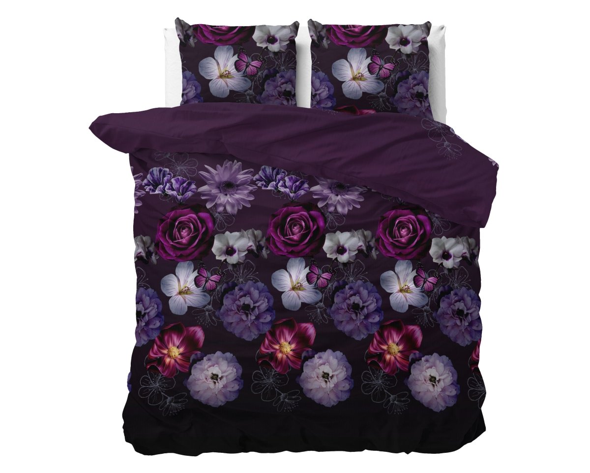 Polycotton Duvet Cover Set Magic Flower | Purple | Single - 140cm (W) x 220cm (L) - The Bedding & Blankets Store