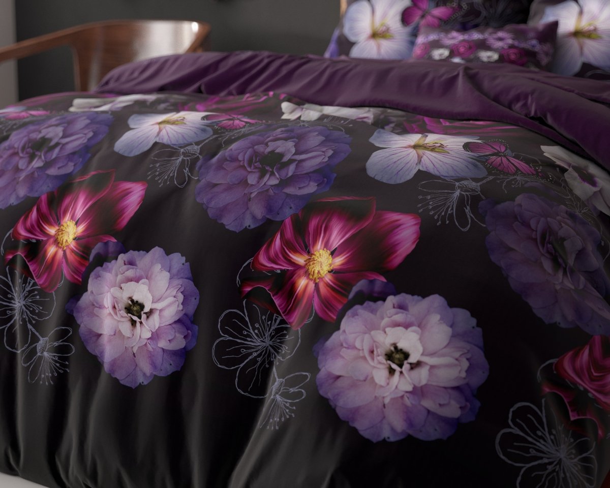 Polycotton Duvet Cover Set Magic Flower | Purple | Single - 140cm (W) x 220cm (L) - The Bedding & Blankets Store