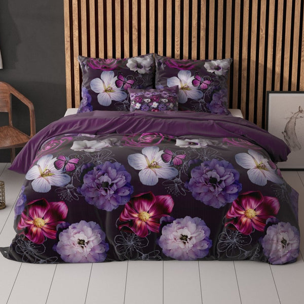 Polycotton Duvet Cover Set Magic Flower | Purple | Single - 140cm (W) x 220cm (L) - The Bedding & Blankets Store