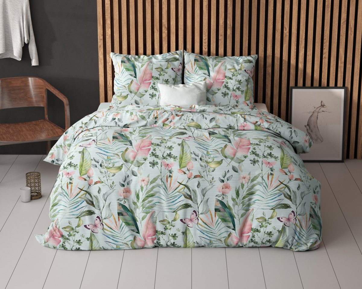 Polycotton Duvet Cover Set Mika | Green | Single - 140cm (W) x 220cm (L) - The Bedding & Blankets Store