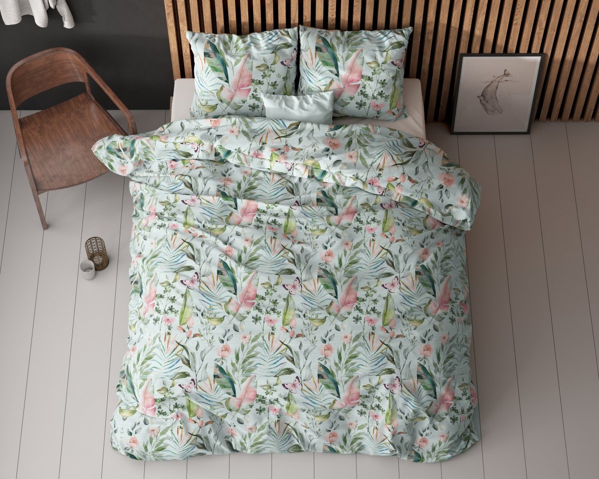 Polycotton Duvet Cover Set Mika | Green | Single - 140cm (W) x 220cm (L) - The Bedding & Blankets Store