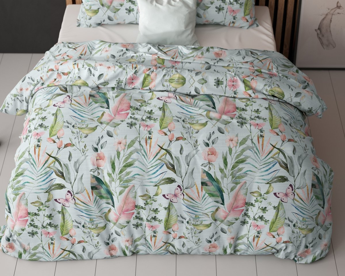 Polycotton Duvet Cover Set Mika | Green | Single - 140cm (W) x 220cm (L) - The Bedding & Blankets Store