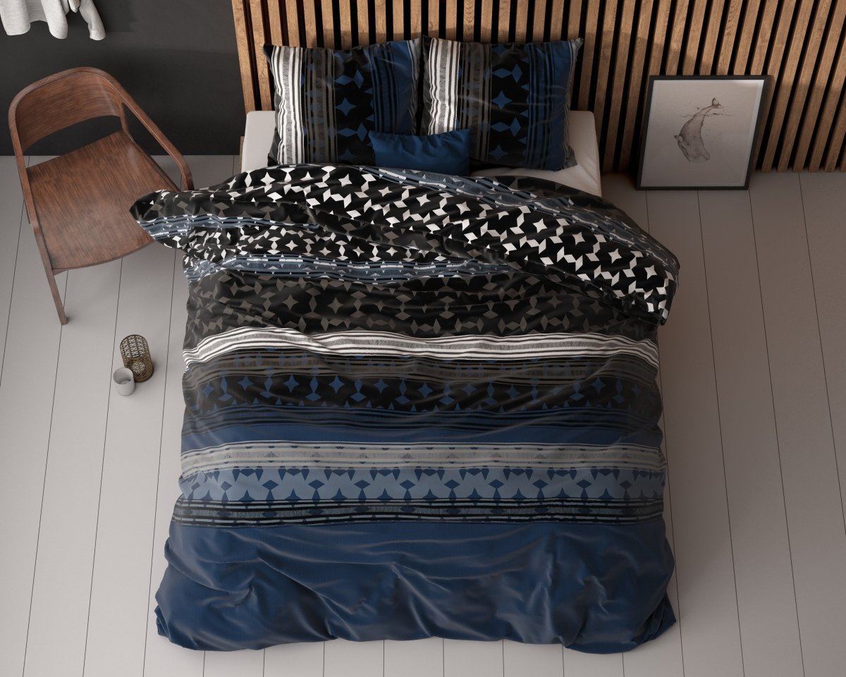 Polycotton Duvet Cover Set Scanda | Navy | Single - 140cm (W) x 220cm (L) - The Bedding & Blankets Store