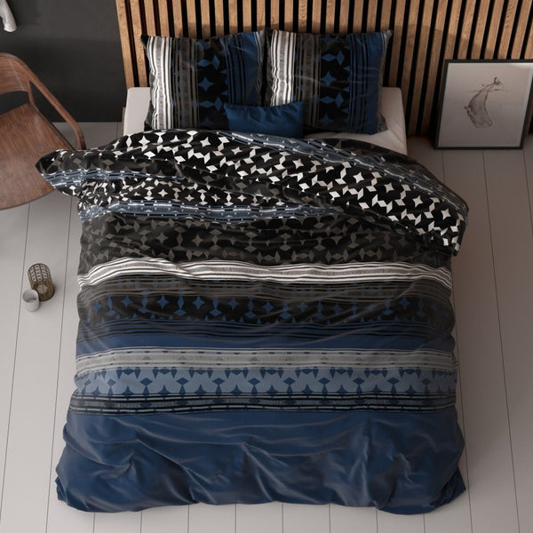 Polycotton Duvet Cover Set Scanda | Navy | Single - 140cm (W) x 220cm (L) - The Bedding & Blankets Store