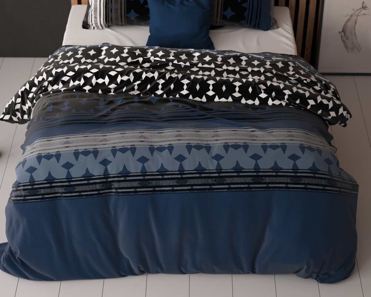 Polycotton Duvet Cover Set Scanda | Navy | Single - 140cm (W) x 220cm (L) - The Bedding & Blankets Store