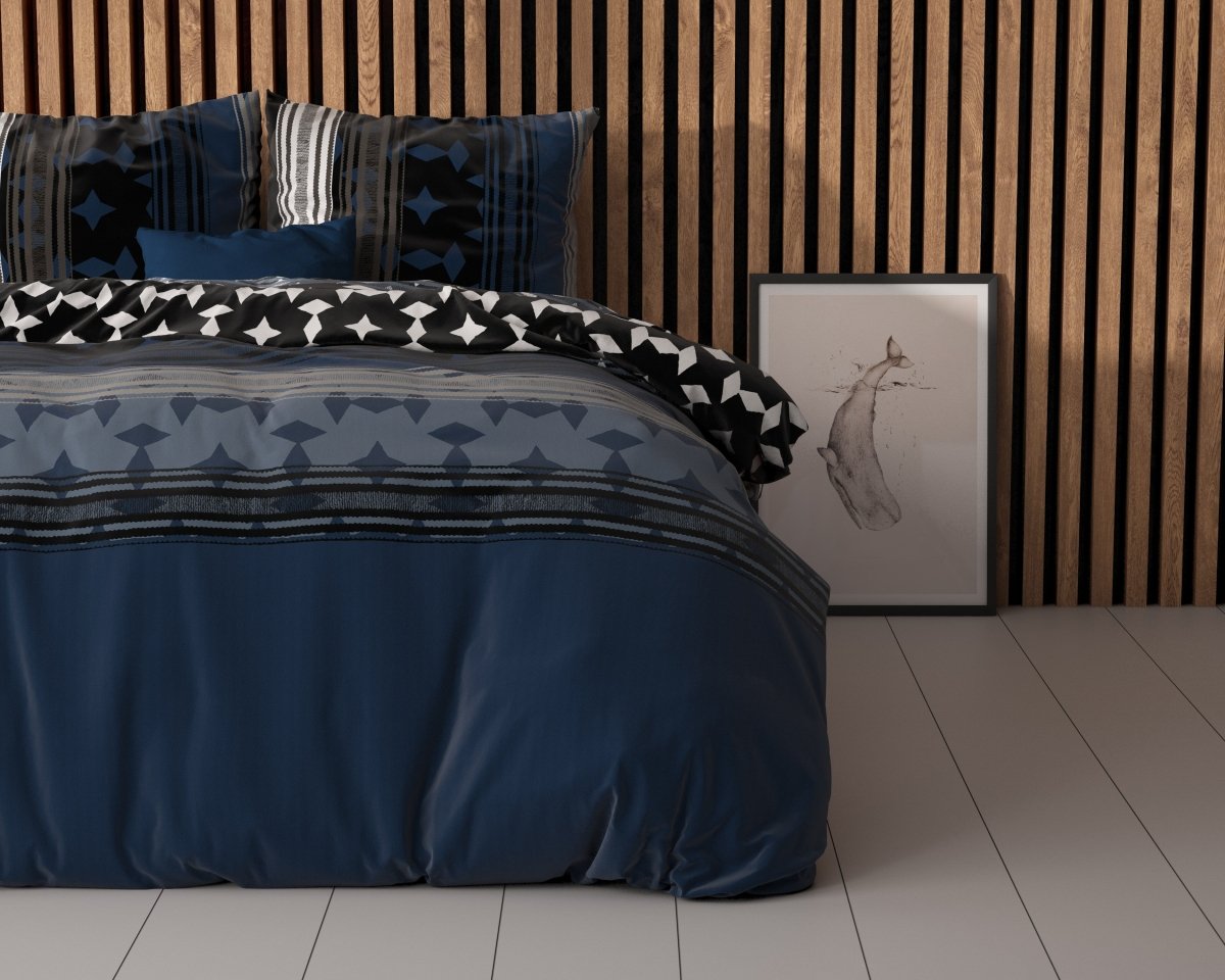 Polycotton Duvet Cover Set Scanda | Navy | Single - 140cm (W) x 220cm (L) - The Bedding & Blankets Store