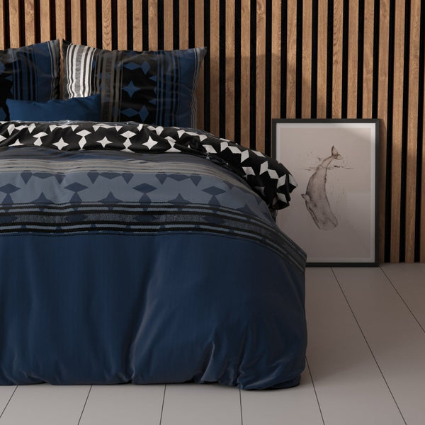 Polycotton Duvet Cover Set Scanda | Navy | Single - 140cm (W) x 220cm (L) - The Bedding & Blankets Store