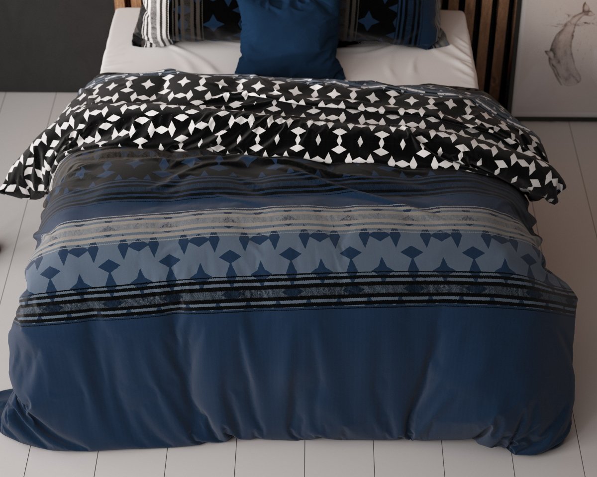 Polycotton Duvet Cover Set Scanda | Navy | Single - 140cm (W) x 220cm (L) - The Bedding & Blankets Store