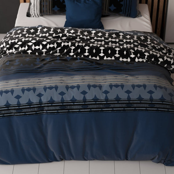 Polycotton Duvet Cover Set Scanda | Navy | Single - 140cm (W) x 220cm (L) - The Bedding & Blankets Store