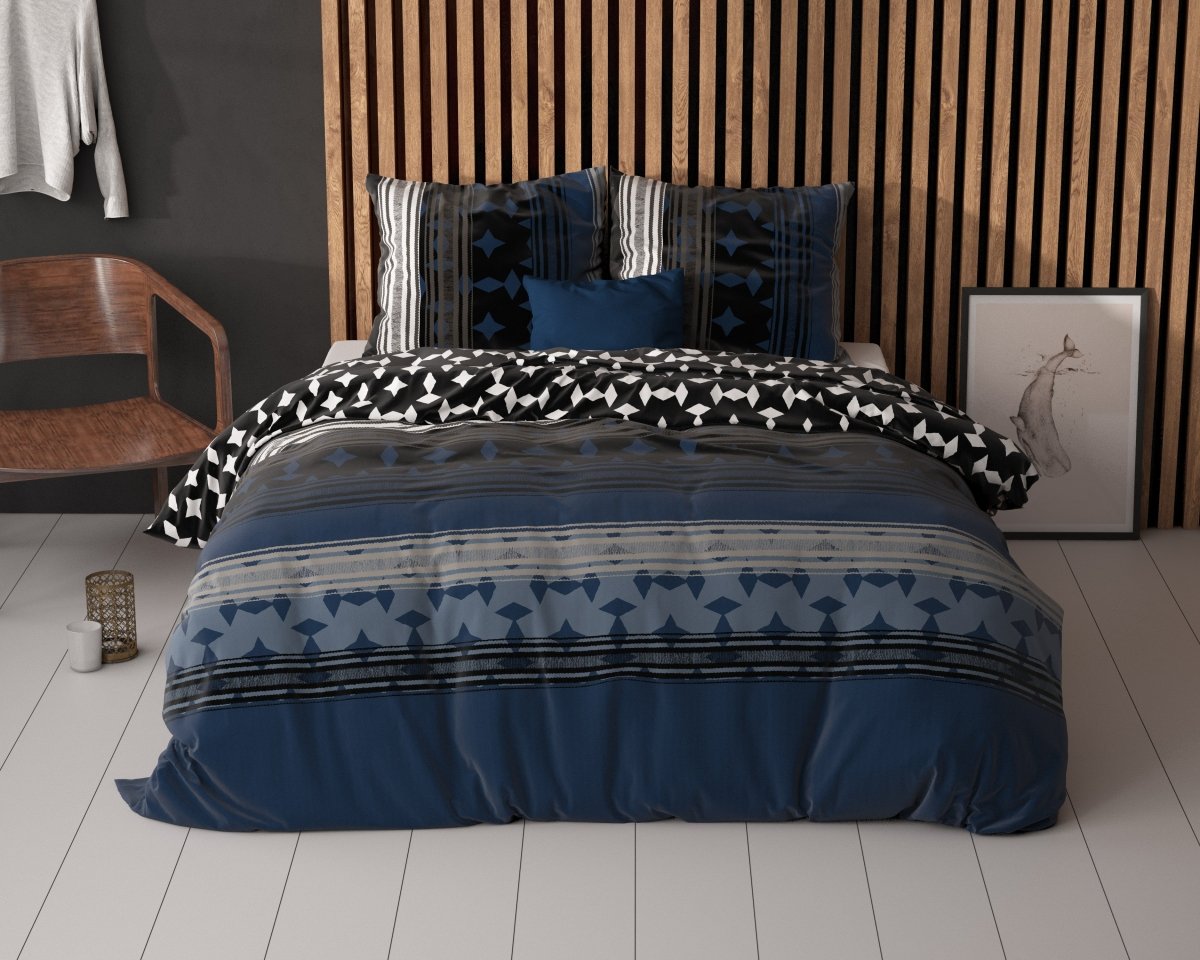 Polycotton Duvet Cover Set Scanda | Navy | Single - 140cm (W) x 220cm (L) - The Bedding & Blankets Store