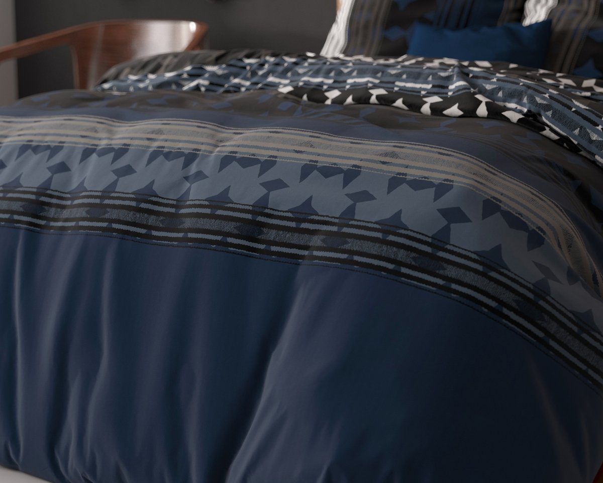 Polycotton Duvet Cover Set Scanda | Navy | Single - 140cm (W) x 220cm (L) - The Bedding & Blankets Store