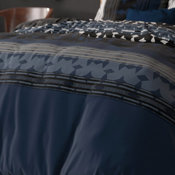 Polycotton Duvet Cover Set Scanda | Navy | Single - 140cm (W) x 220cm (L) - The Bedding & Blankets Store