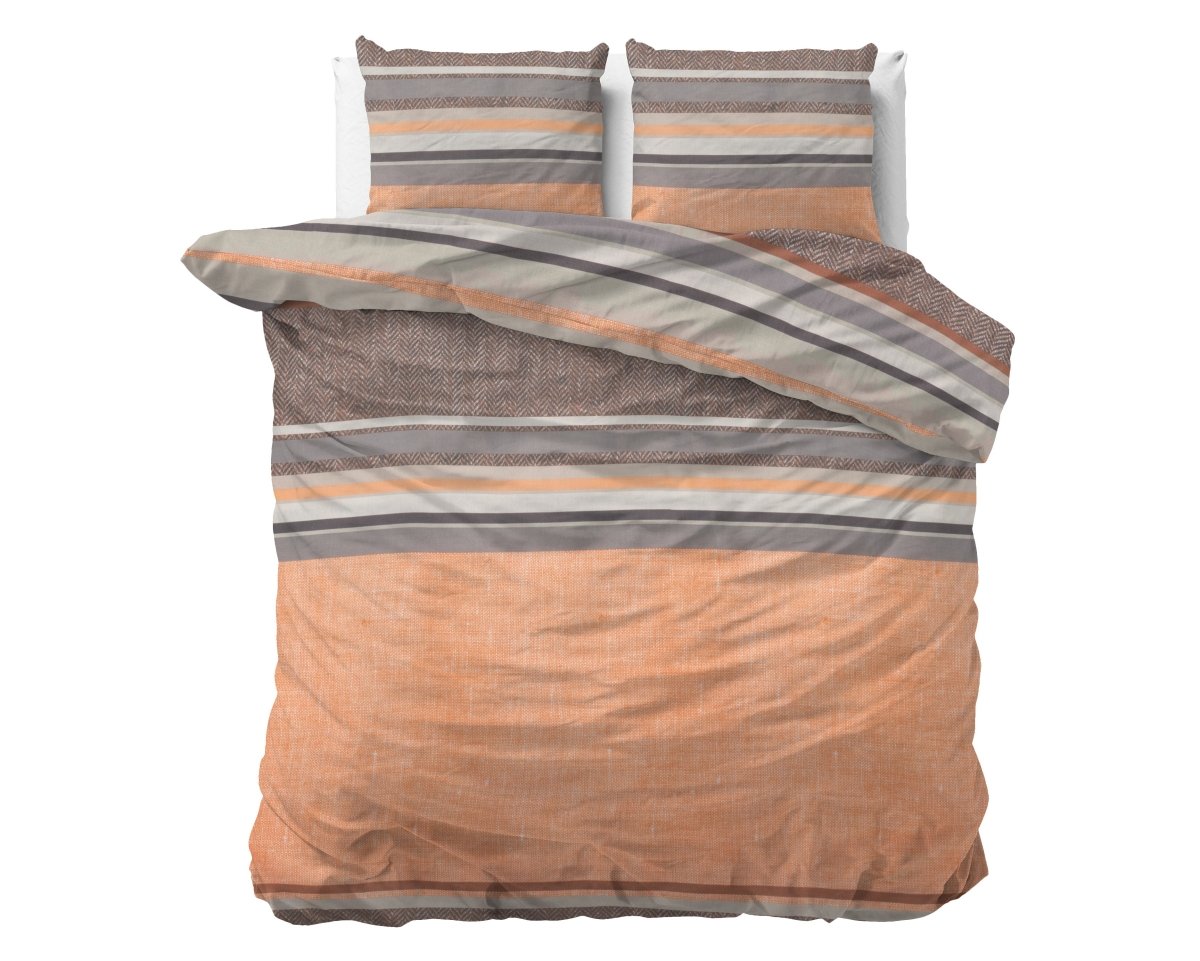 Polycotton Duvet Cover Set Sonta | Orange | Double - 200cm (W) x 220cm (L) - The Bedding & Blankets Store