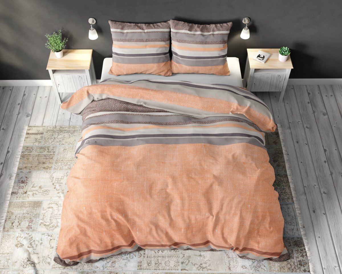 Polycotton Duvet Cover Set Sonta | Orange | Double - 200cm (W) x 220cm (L) - The Bedding & Blankets Store