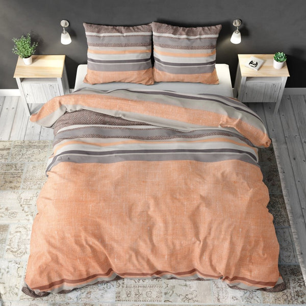 Polycotton Duvet Cover Set Sonta | Orange | Double - 200cm (W) x 220cm (L) - The Bedding & Blankets Store