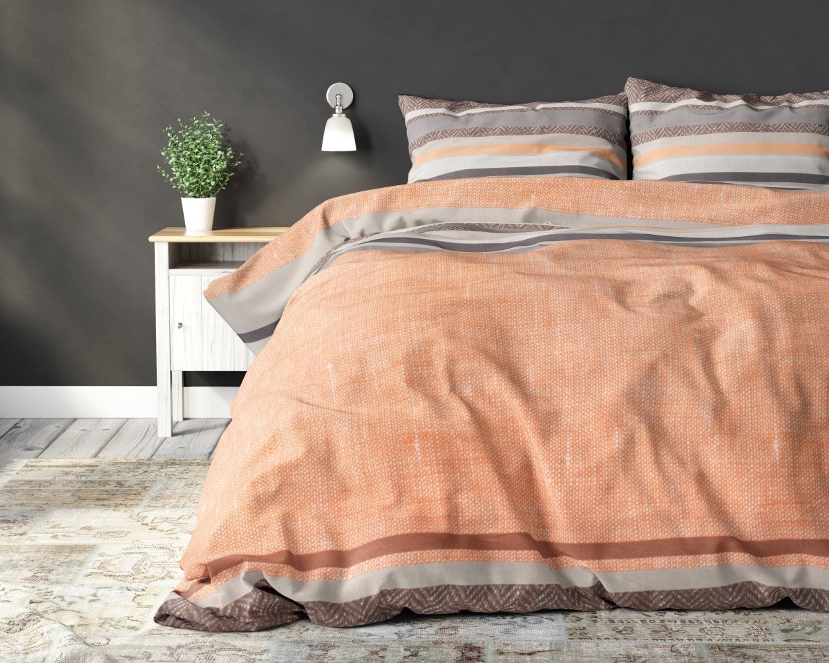 Polycotton Duvet Cover Set Sonta | Orange | Double - 200cm (W) x 220cm (L) - The Bedding & Blankets Store
