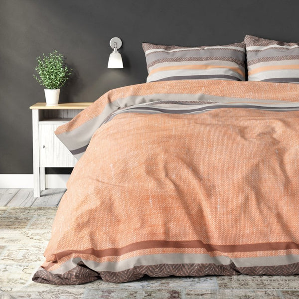 Polycotton Duvet Cover Set Sonta | Orange | Double - 200cm (W) x 220cm (L) - The Bedding & Blankets Store